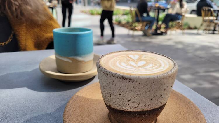 Coffee in handmade mugs
