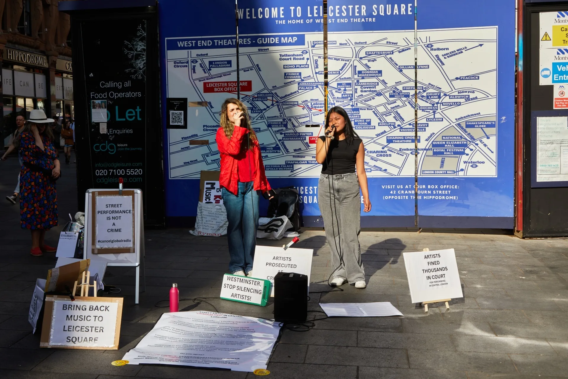 Buskers singing at the protest