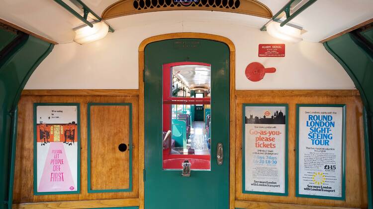 Inside 1938 art deco tube train 