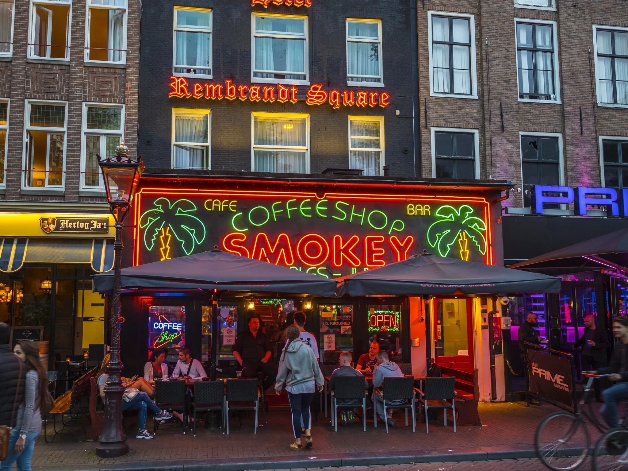 Coffeeshop and bar at Rembrandt Square in Amsterdam