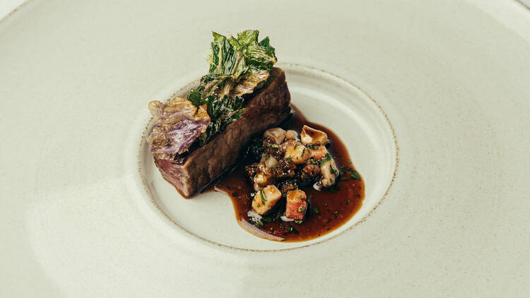 Meat and vegetables on a plate at Lyla, Edinburgh