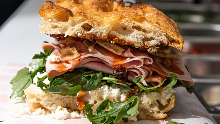 A mortadella sandwich at San San