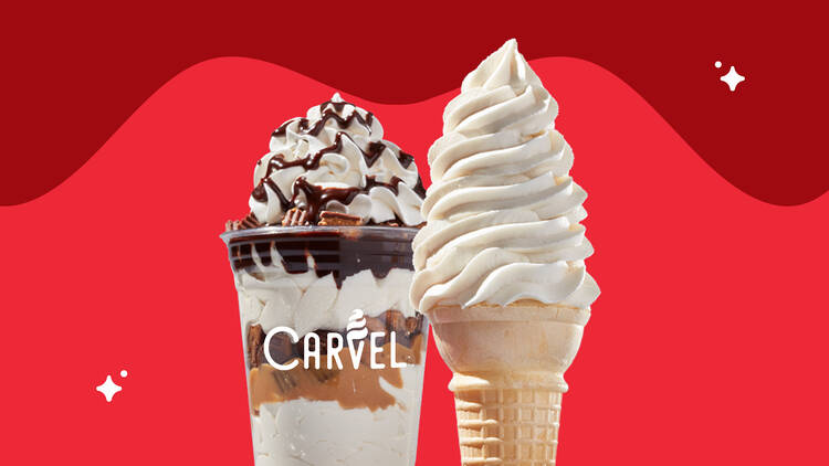 soft-serve ice cream sundae and cone from Carvel