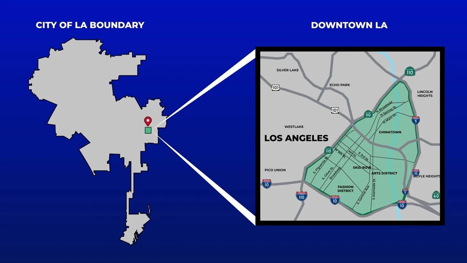 A map of the Downtown L.A. curfew zone