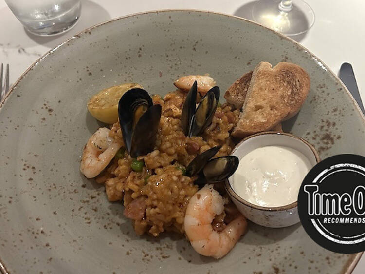 Seafood, chicken and chorizo paella at The Olive Grove