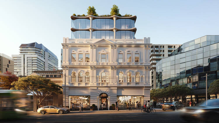 The exterior of a multi-storey building. 