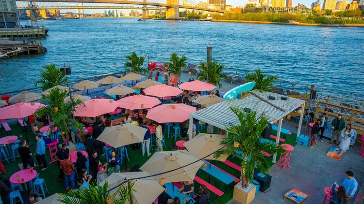 Colorful umbrellas are seen from overhead at Watermark.