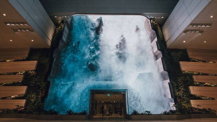 Admire a digital waterfall installation at Terminal 2 Admire a digital waterfall installation at Terminal 2