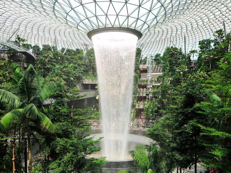 Admire the world’s tallest indoor waterfall