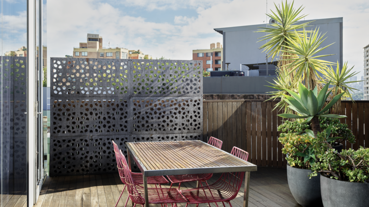 Balcony area of the High Country Suite at Hotel Woolstore 1888