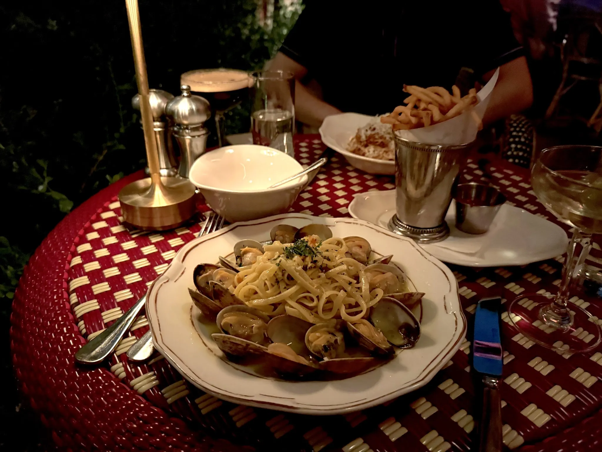 Pasta and fries at the Chateau Marmont