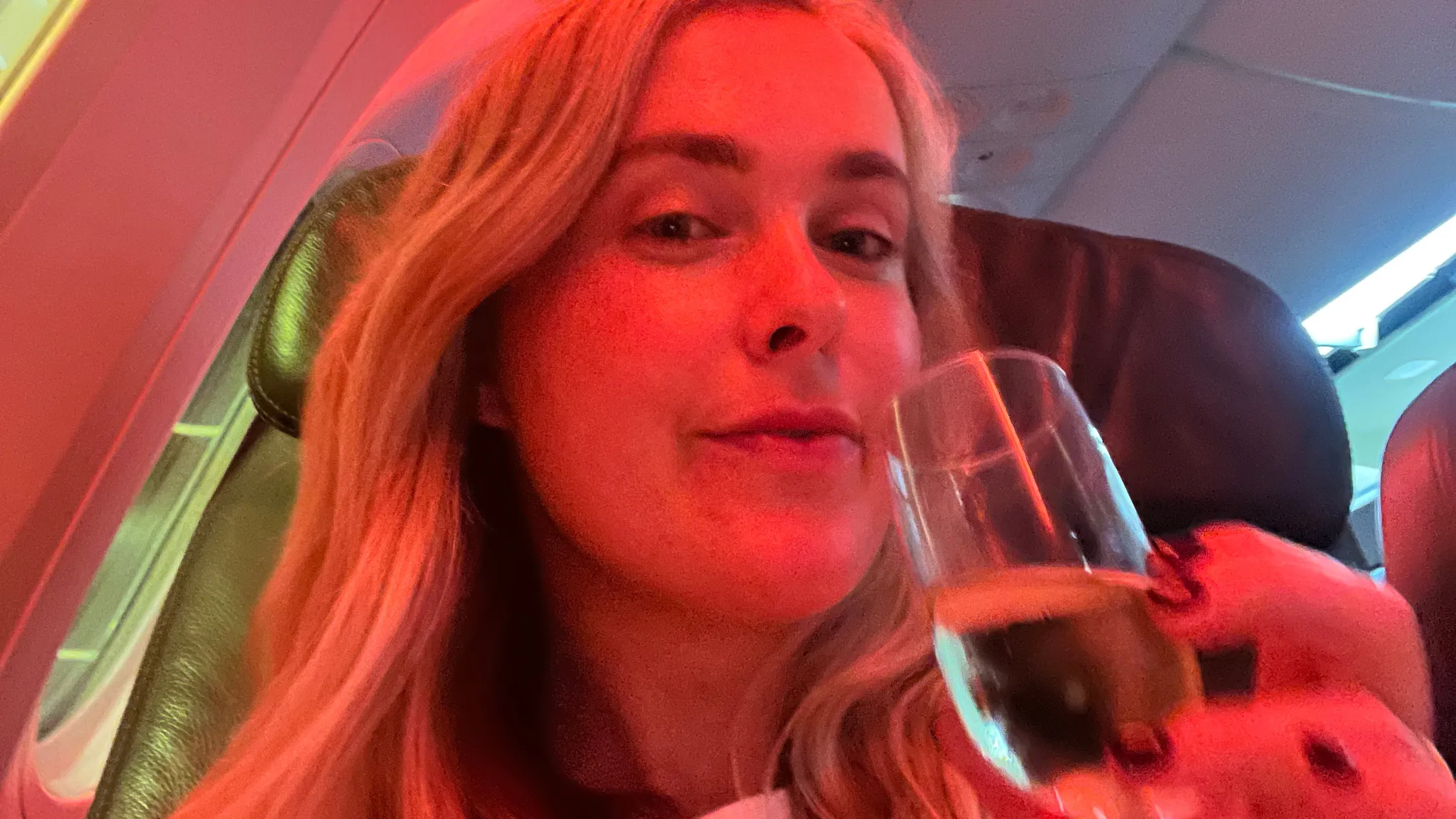Avril having bubbles on the flight