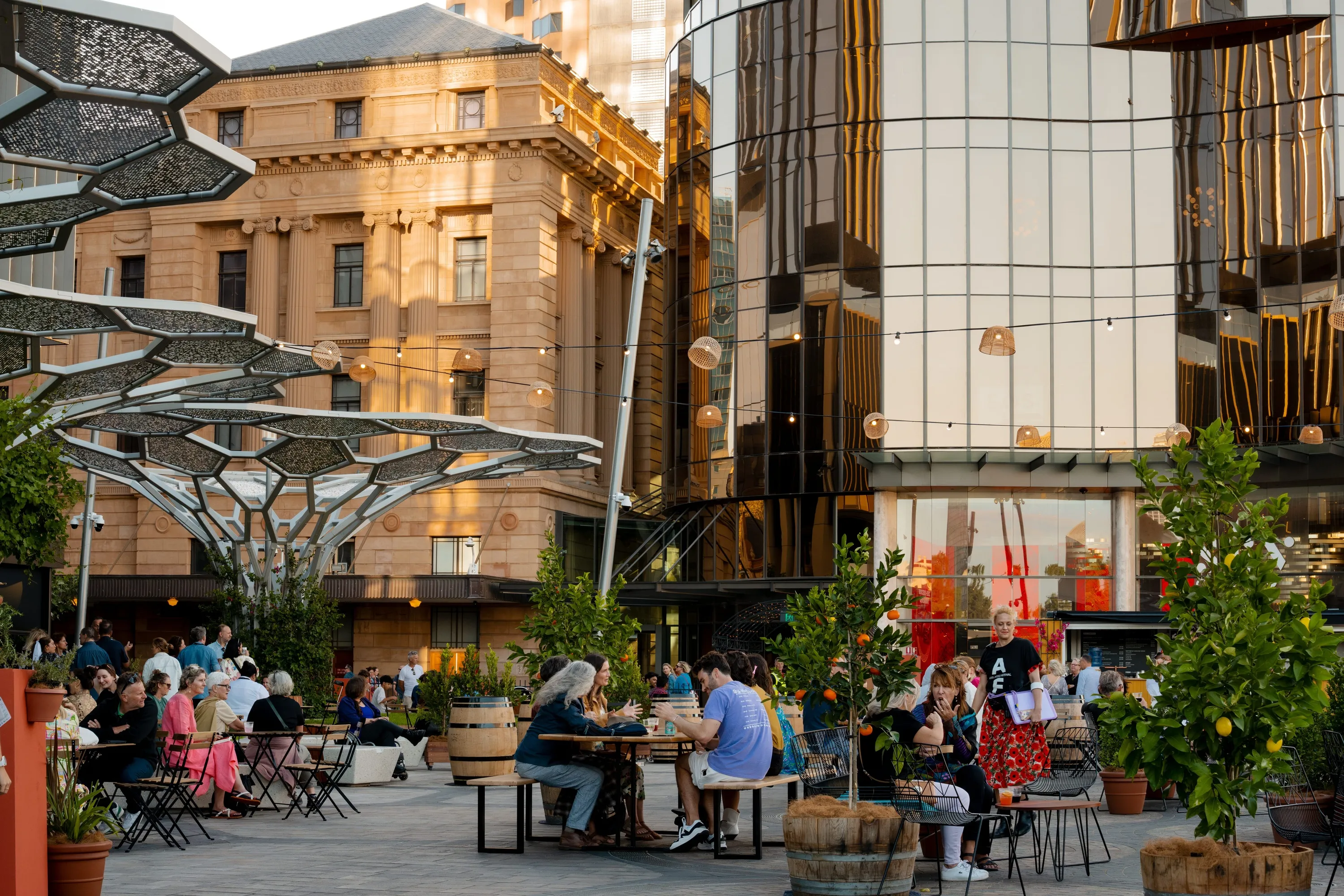 People dining alfresco in city