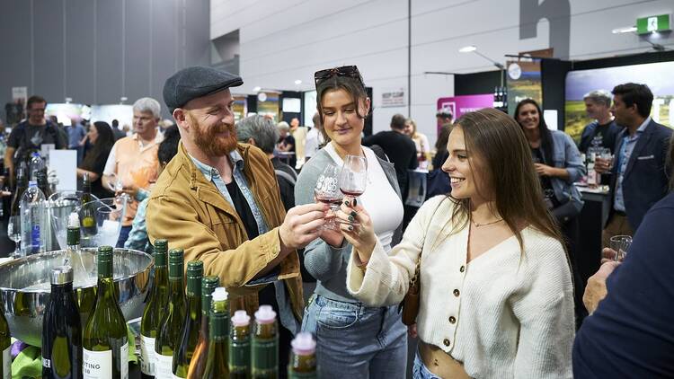 People drinking wine at the Good Food and Wine Show