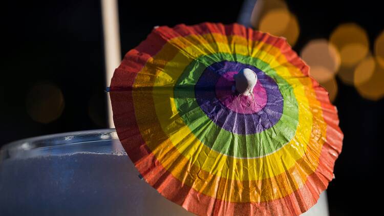 Rainbow umbrella in a beverage Rainbow umbrella in a beverage