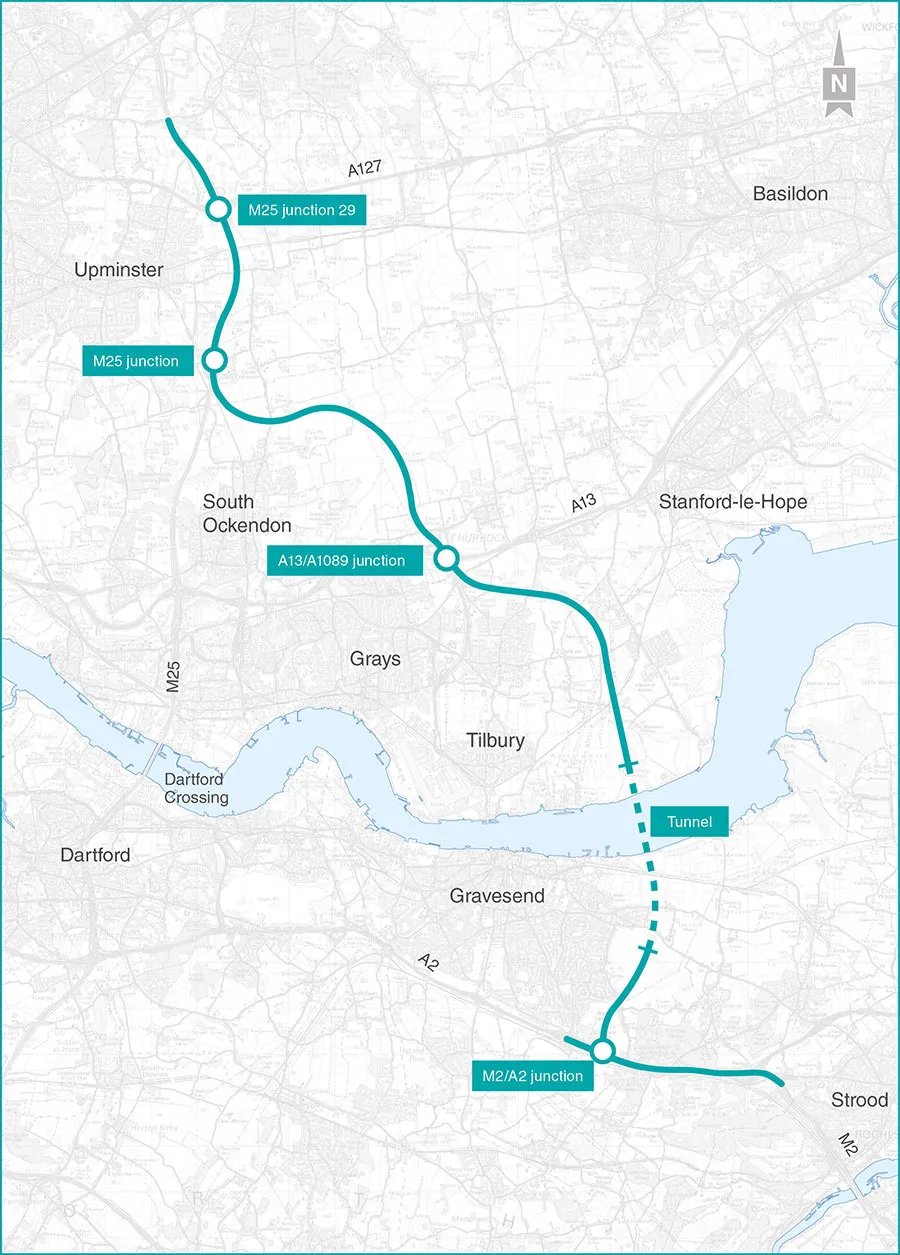 Map for Lower Thames Crossing