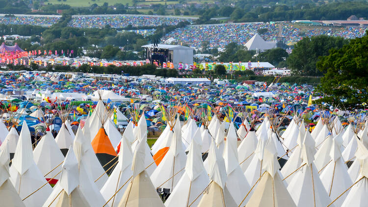 Glastonbury music festival with campsites