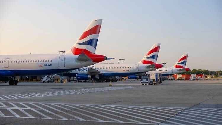 British Airways planes on the runway at London Gatwick airport