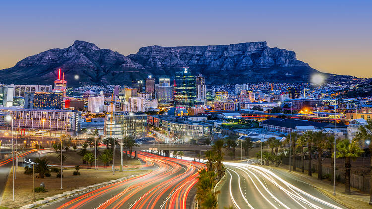 Lit-up City of Cape Town at night