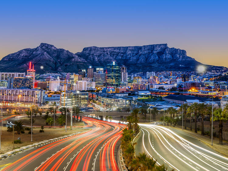 Lit-up City of Cape Town at night