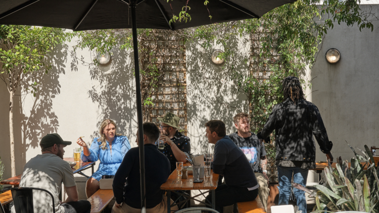 Beer garden atThe Vic Hotel.