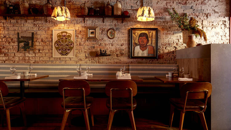 Dim dining room with tables