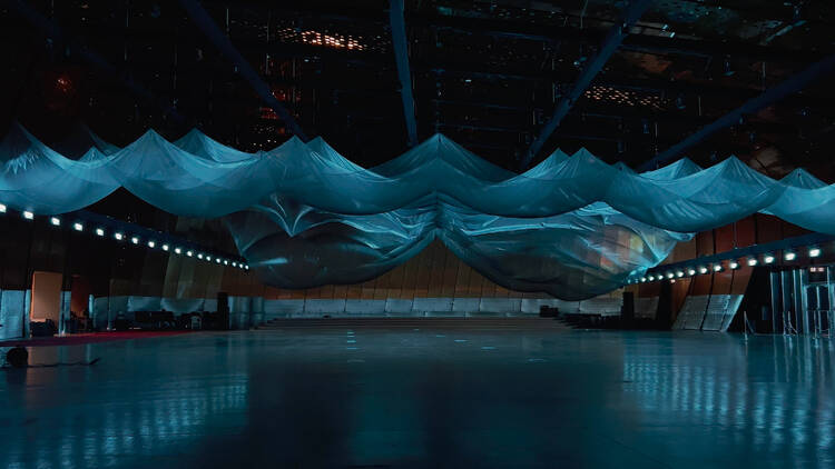 A large flowing textile installation 