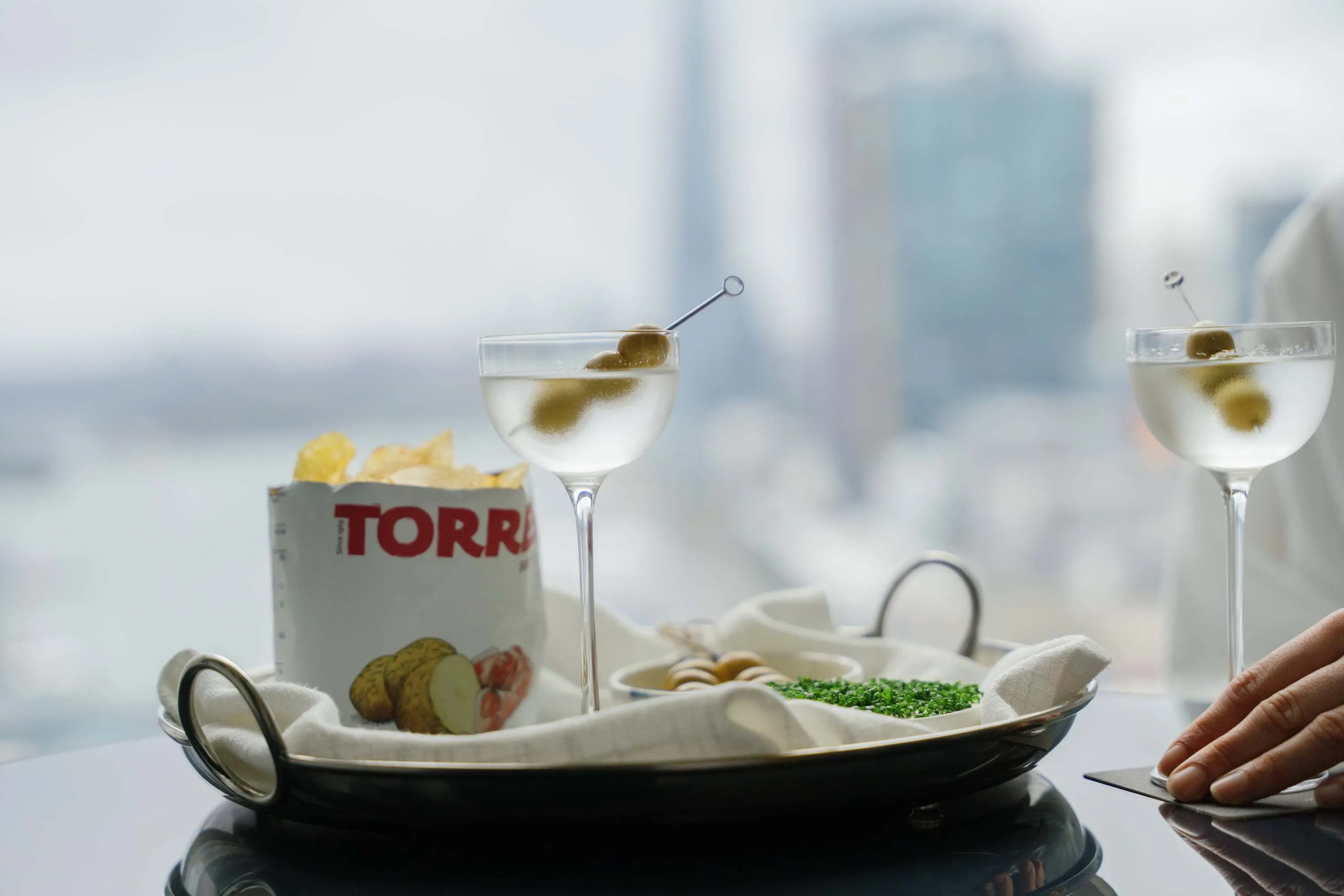 Martinis with potato chips
