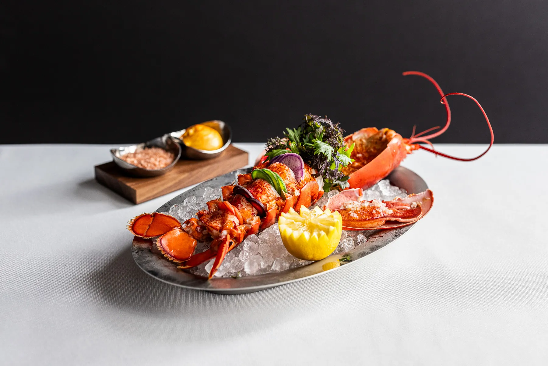 A lobster with deviled egg filling