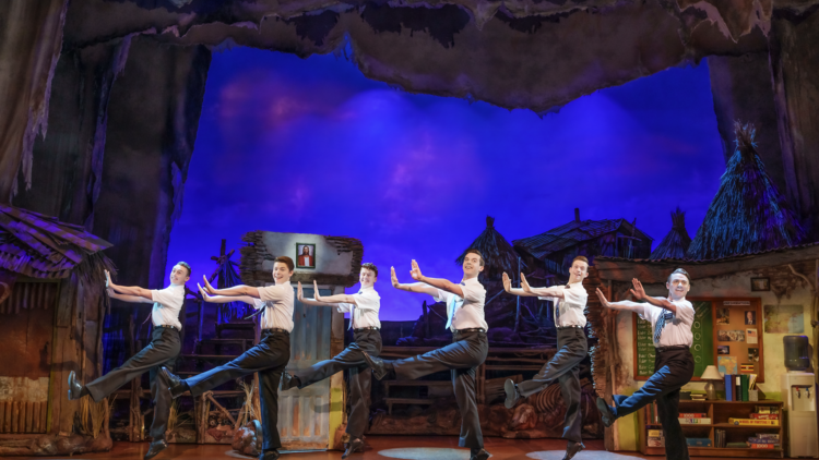 Mormon characters dancing on stage