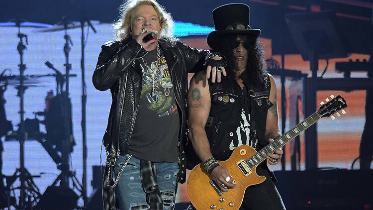 Axl Rose and Slash, performing live in Brazil