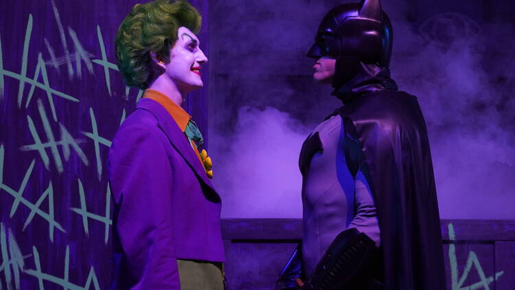 Six Flags DC Heroes and Villains Fest The Joker and Batman face off at Six Flags’ DC Heroes and Villains Fest.