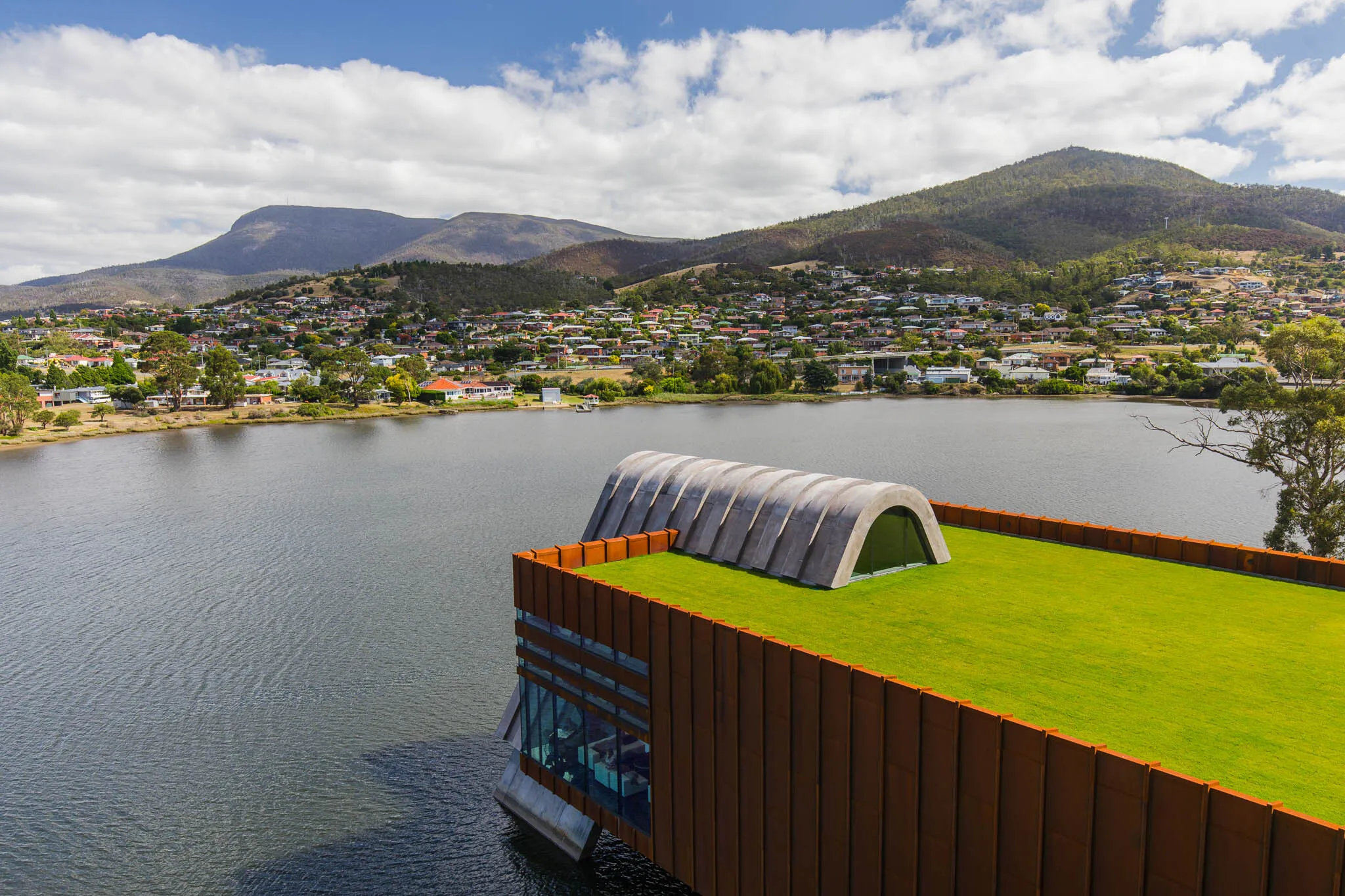 Building jutting out over water