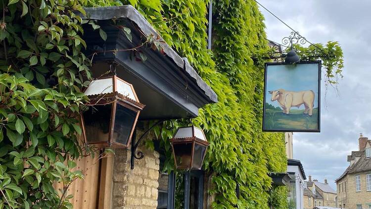 The exterior of a country pub called the Bull