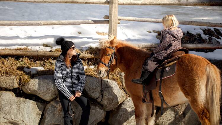 Winter pony riding at Sonnwies Dolomites Hotel