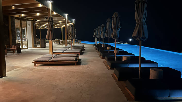 The sunbeds outside at Magma Resort, Santorini