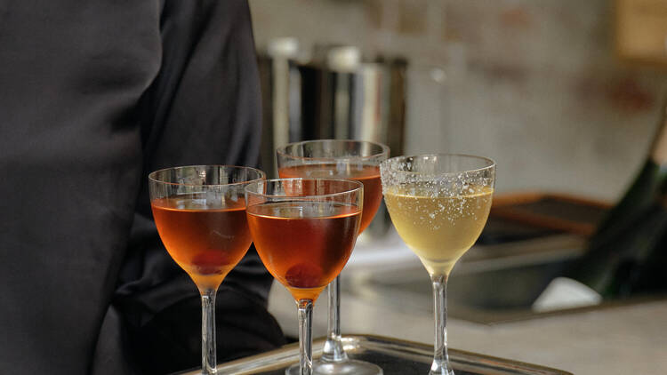Tray of cocktails.