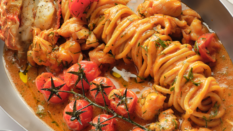 Seafood pasta dish.