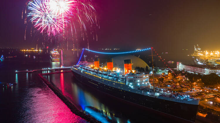 Fireworks over the Queen Mary Long Beach Fireworks over the Queen Mary in Long Beach