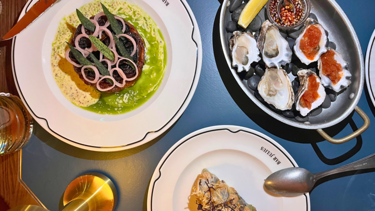Spread of dishes on table
