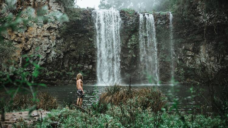 Man enjoying a swim at Dangar Falls, Dorrigo