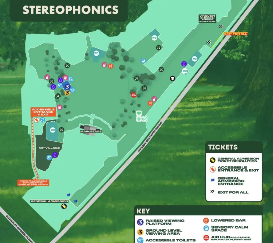 A map of the layout of Finsbury Park stadium for Stereophonics gig