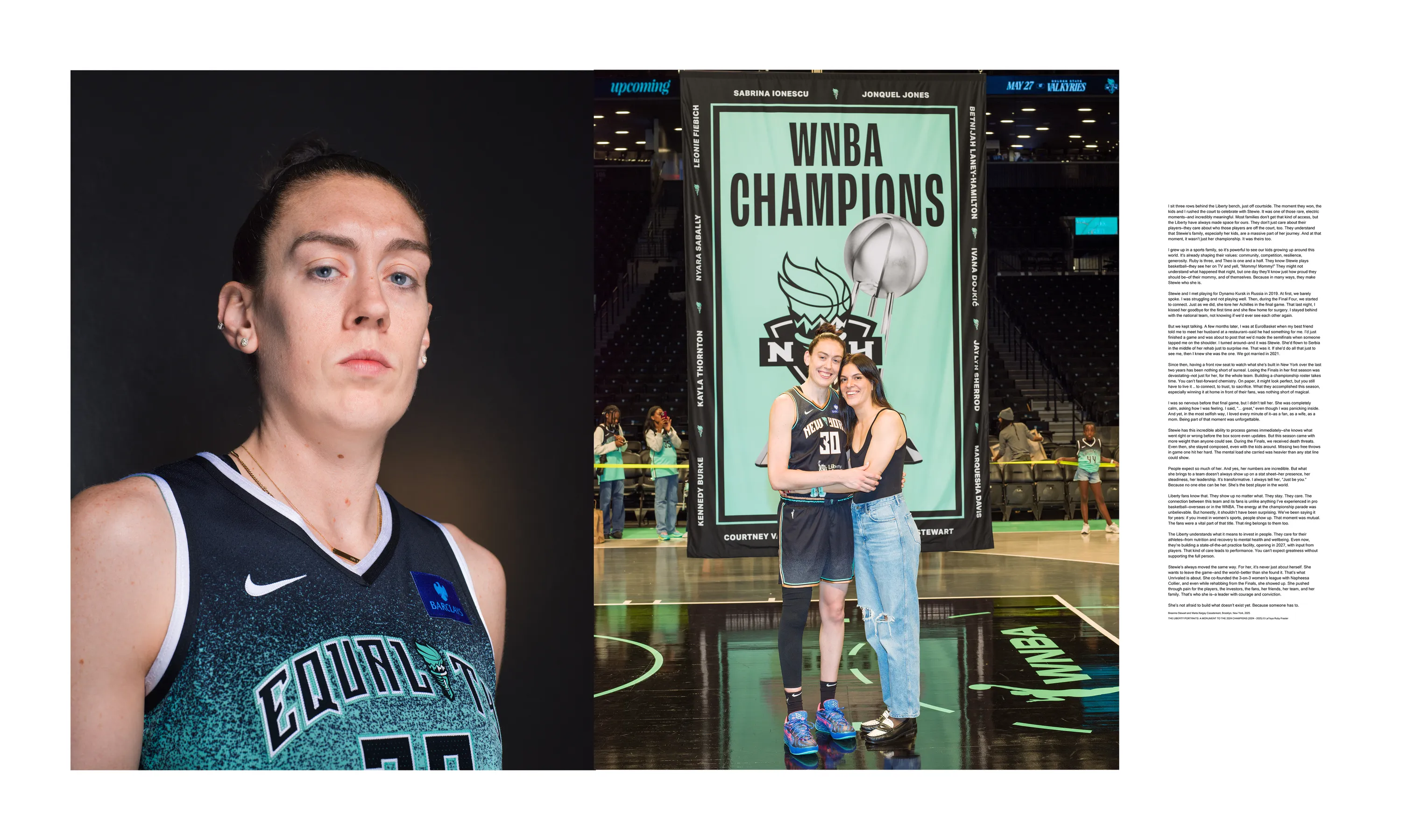 Two portraits of basketball player Breanna Stewart.