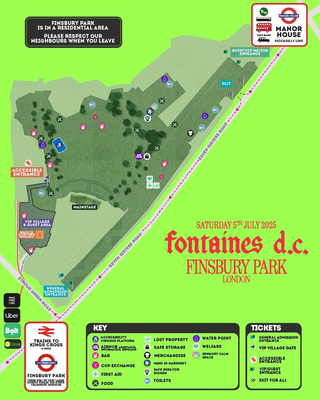 Site map for Fontaines DC at Finsbury Park