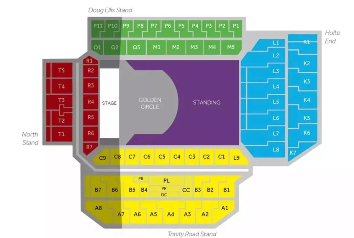 Seating plan for Black Sabbath at Villa Park Stadium