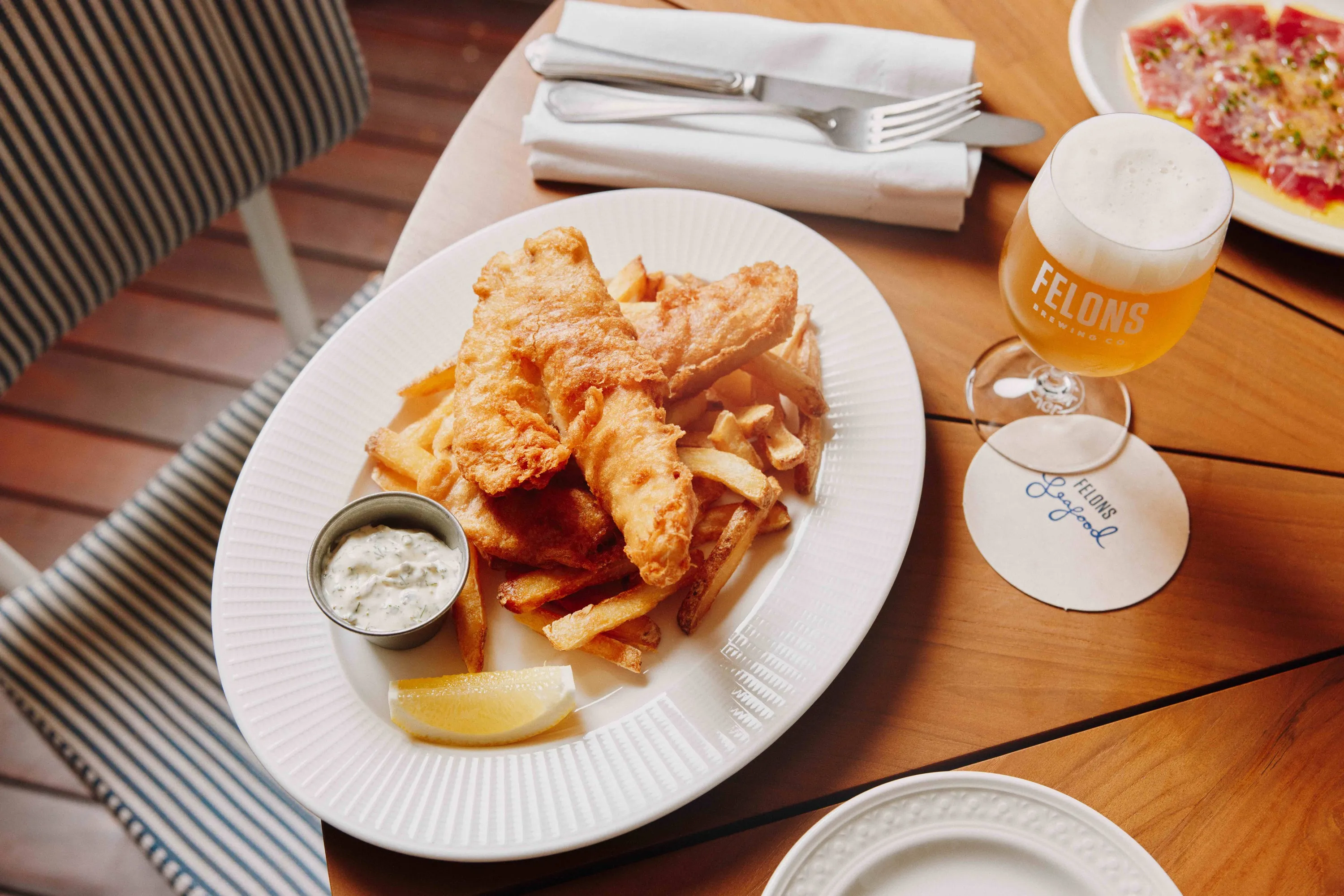 Fish and chips at Felons Seafood
