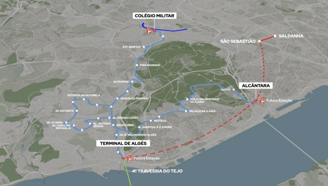 Tra&ccedil;ado do Transporte R&aacute;pido Lisboa Oeiras