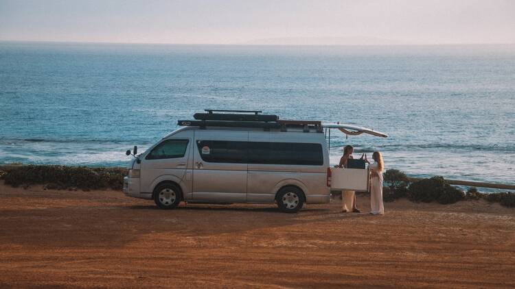 Caravan parked by beach