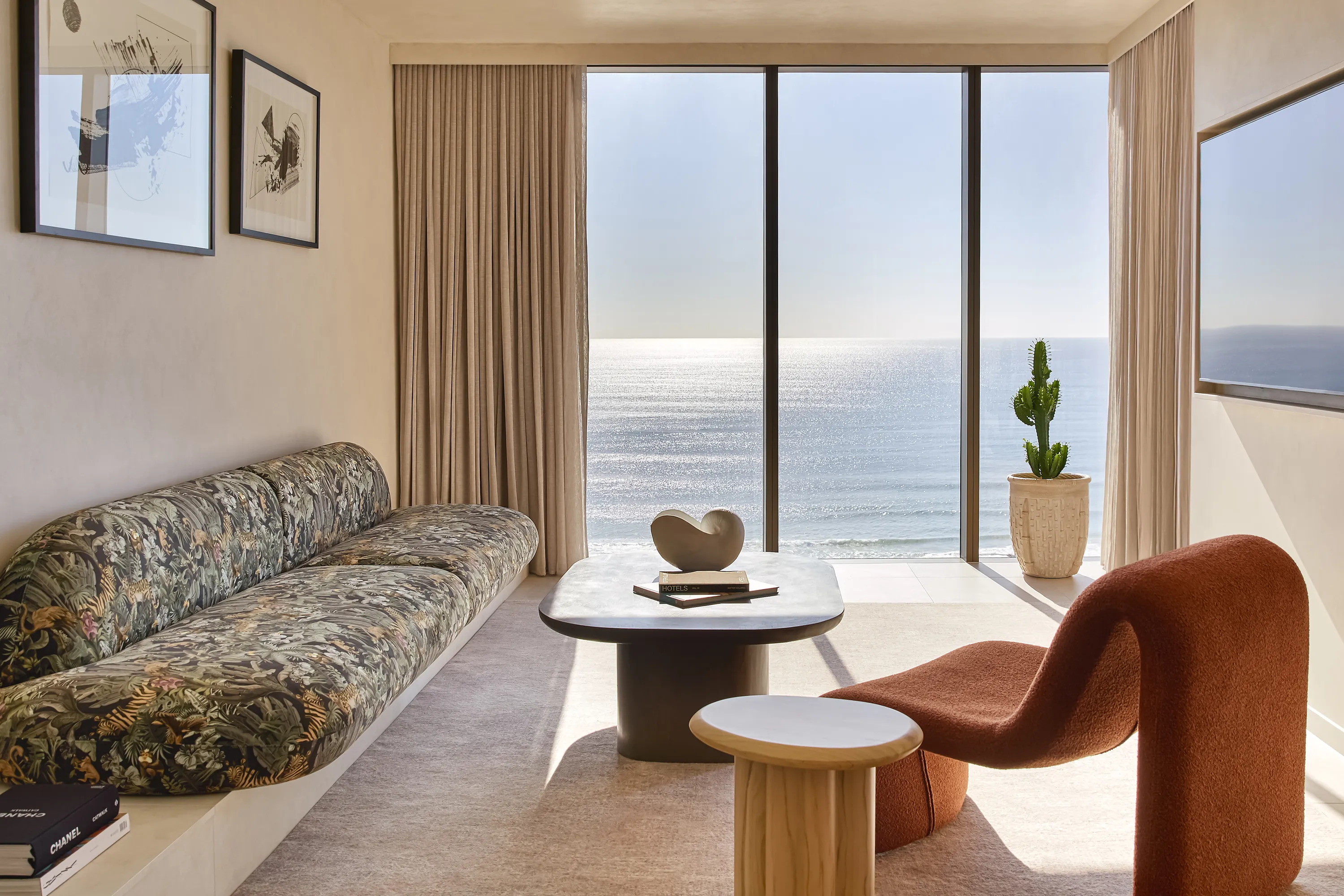 Inside of hotel room facing ocean