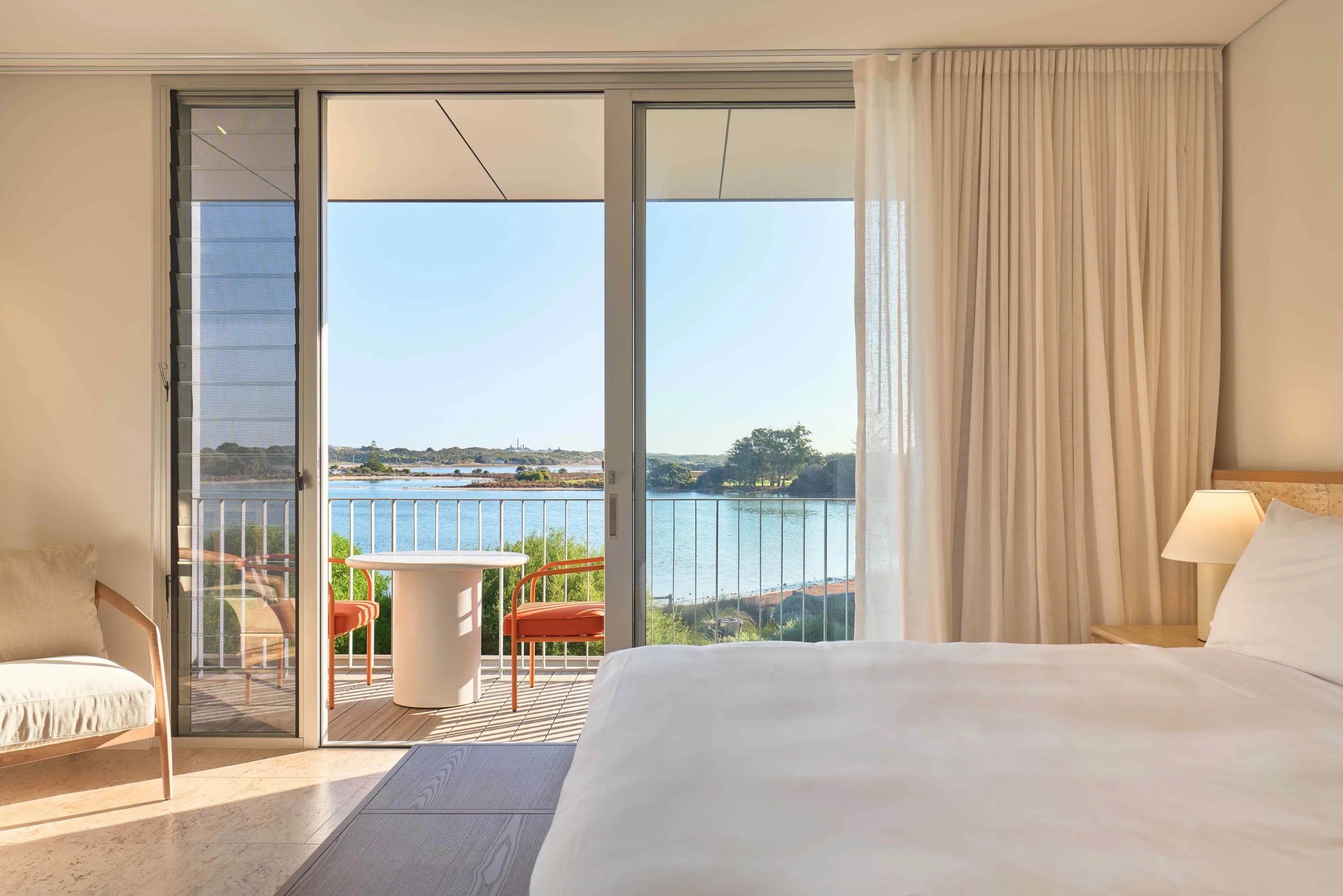 Hotel room overlooking lake